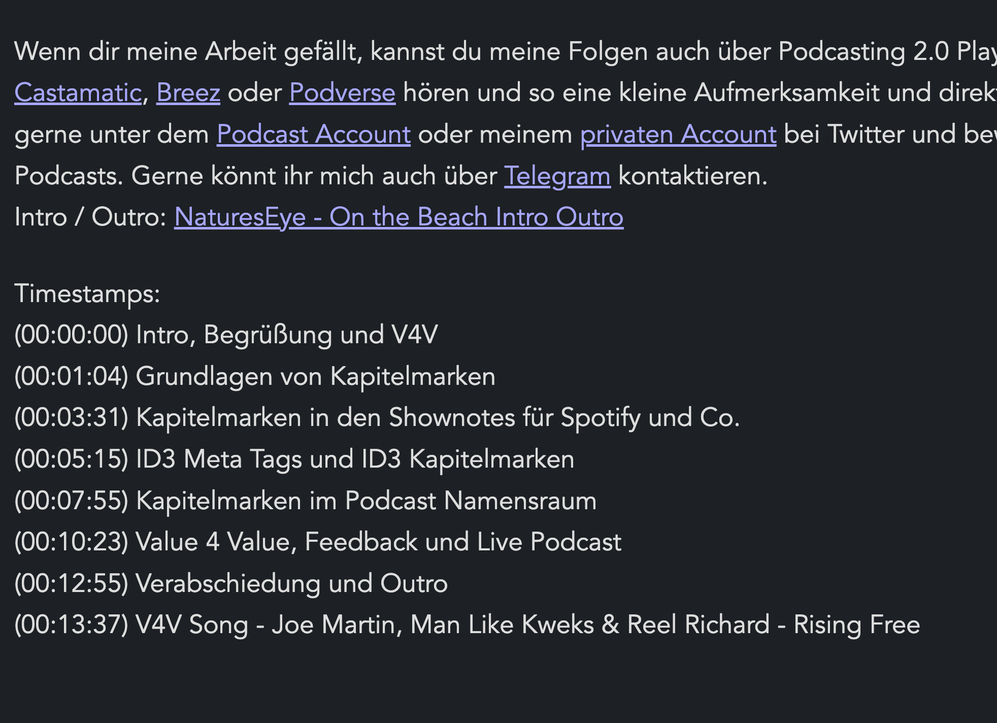 Kapitelmarken in den Shownotes für Spotify und Co.