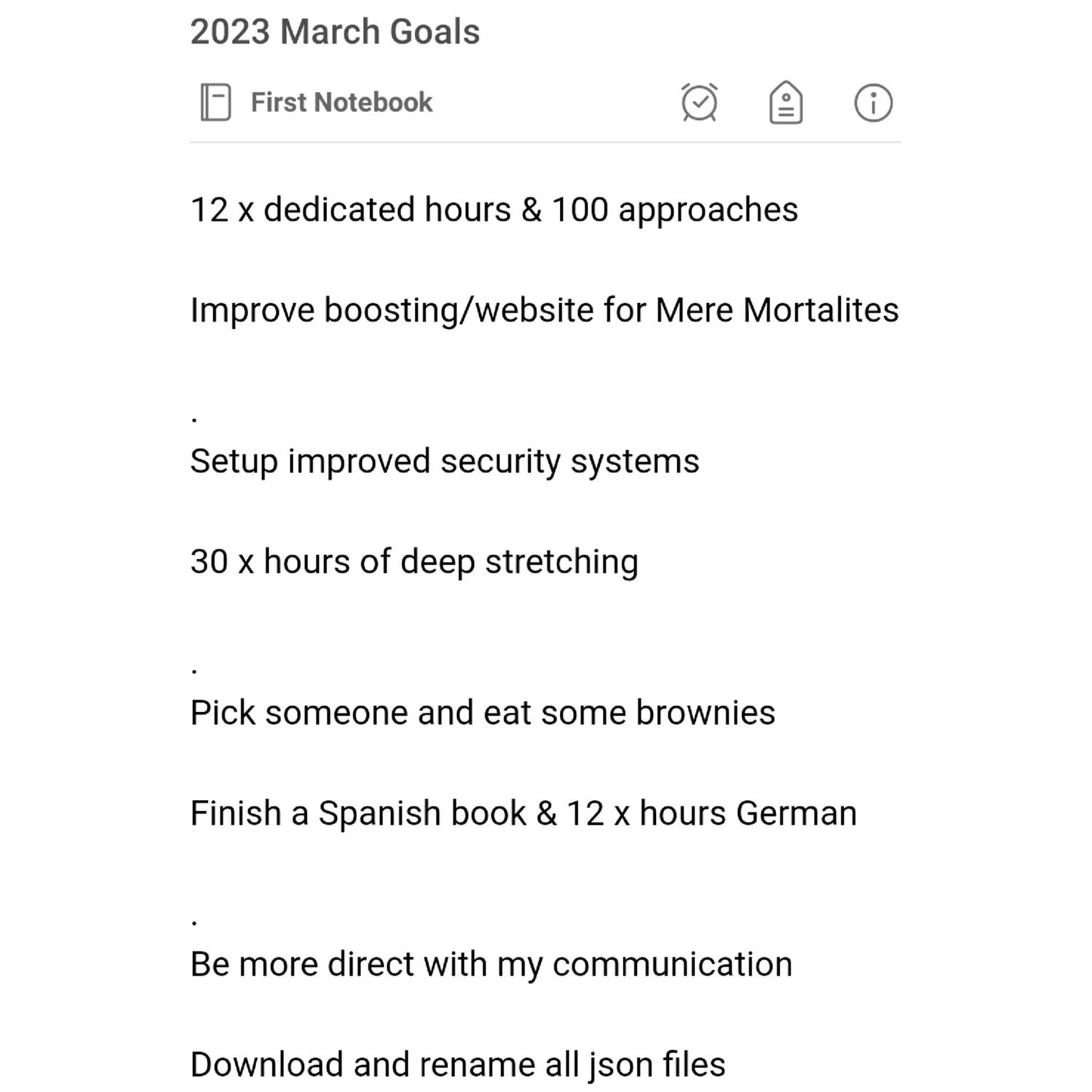 Kyrin's March Goals