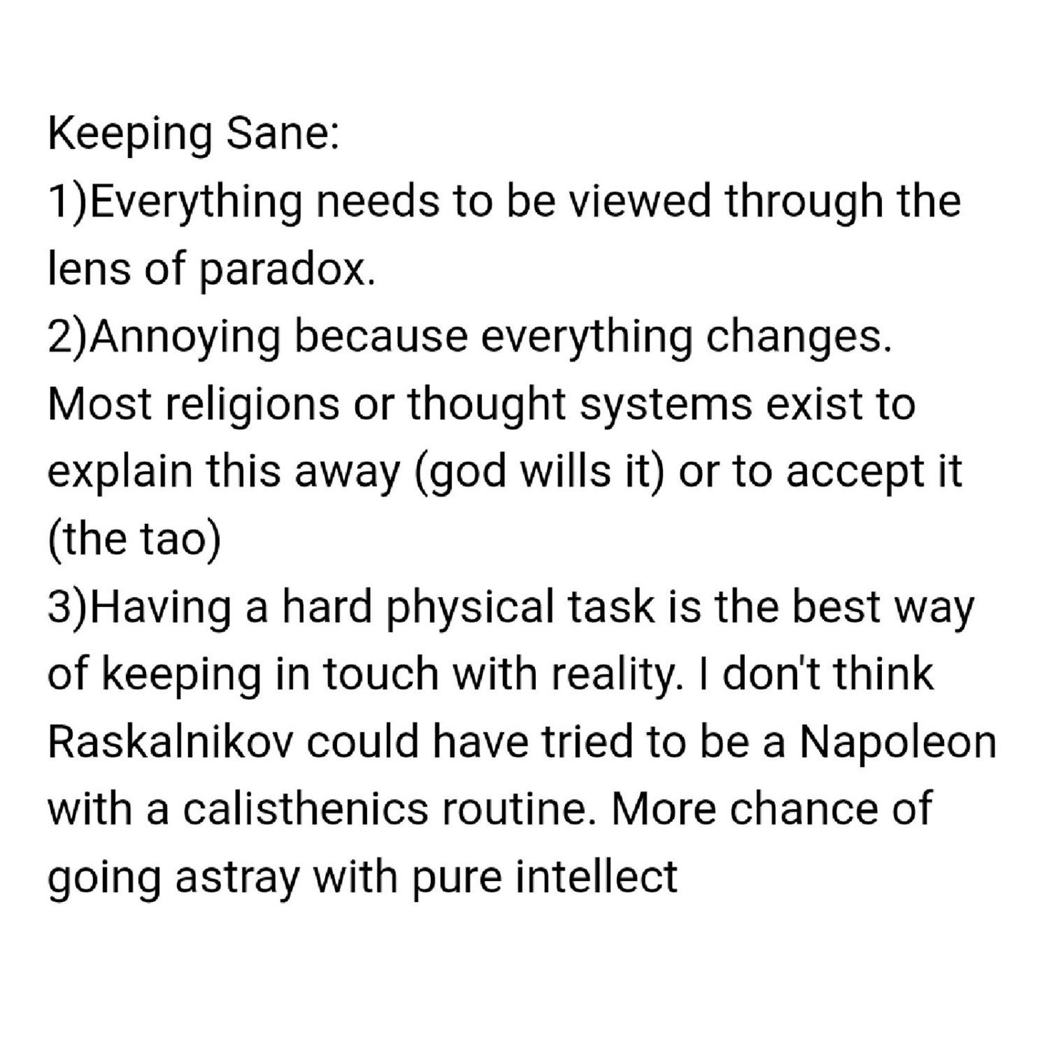 Keeping sane & living in reality