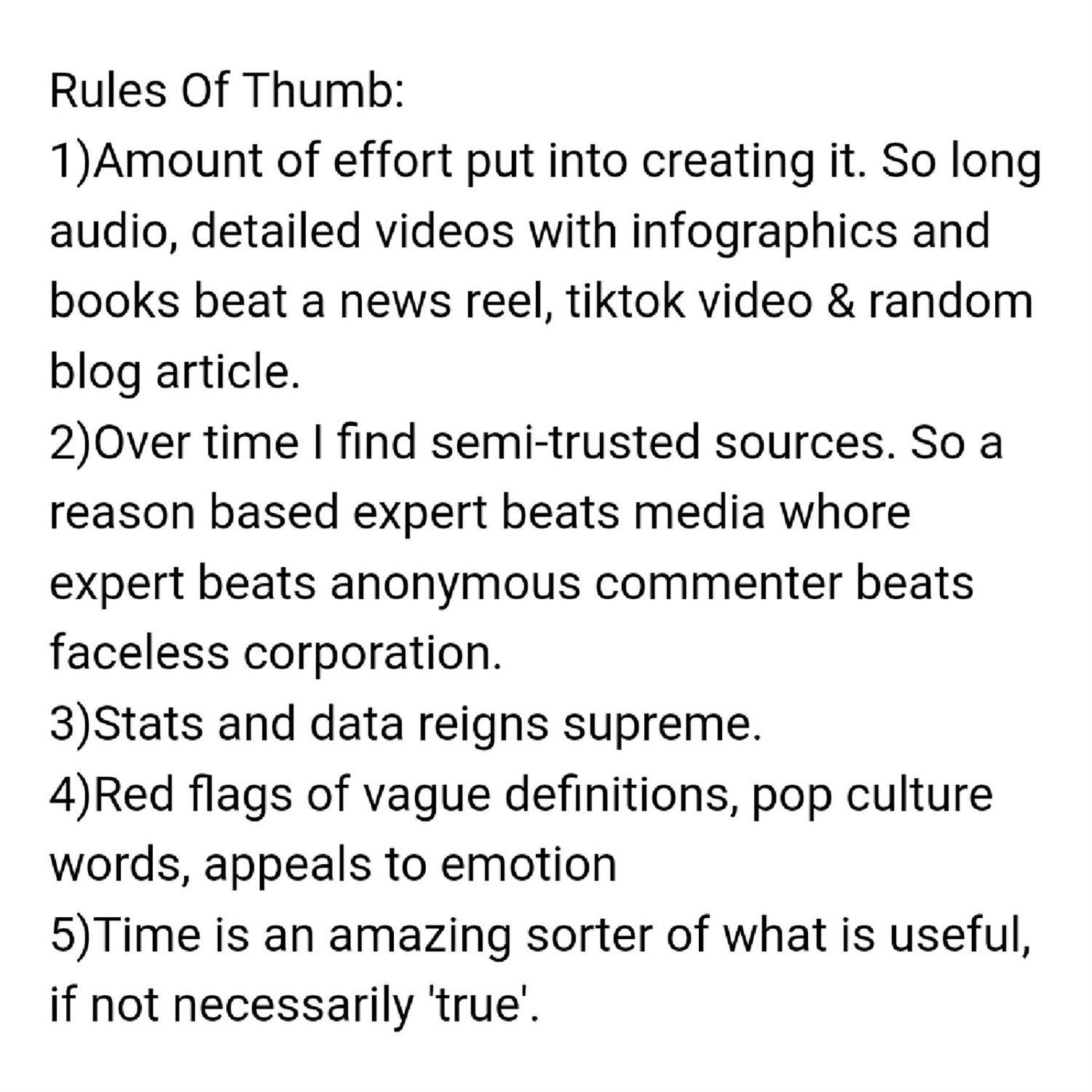 Kyrin's rules of thumb