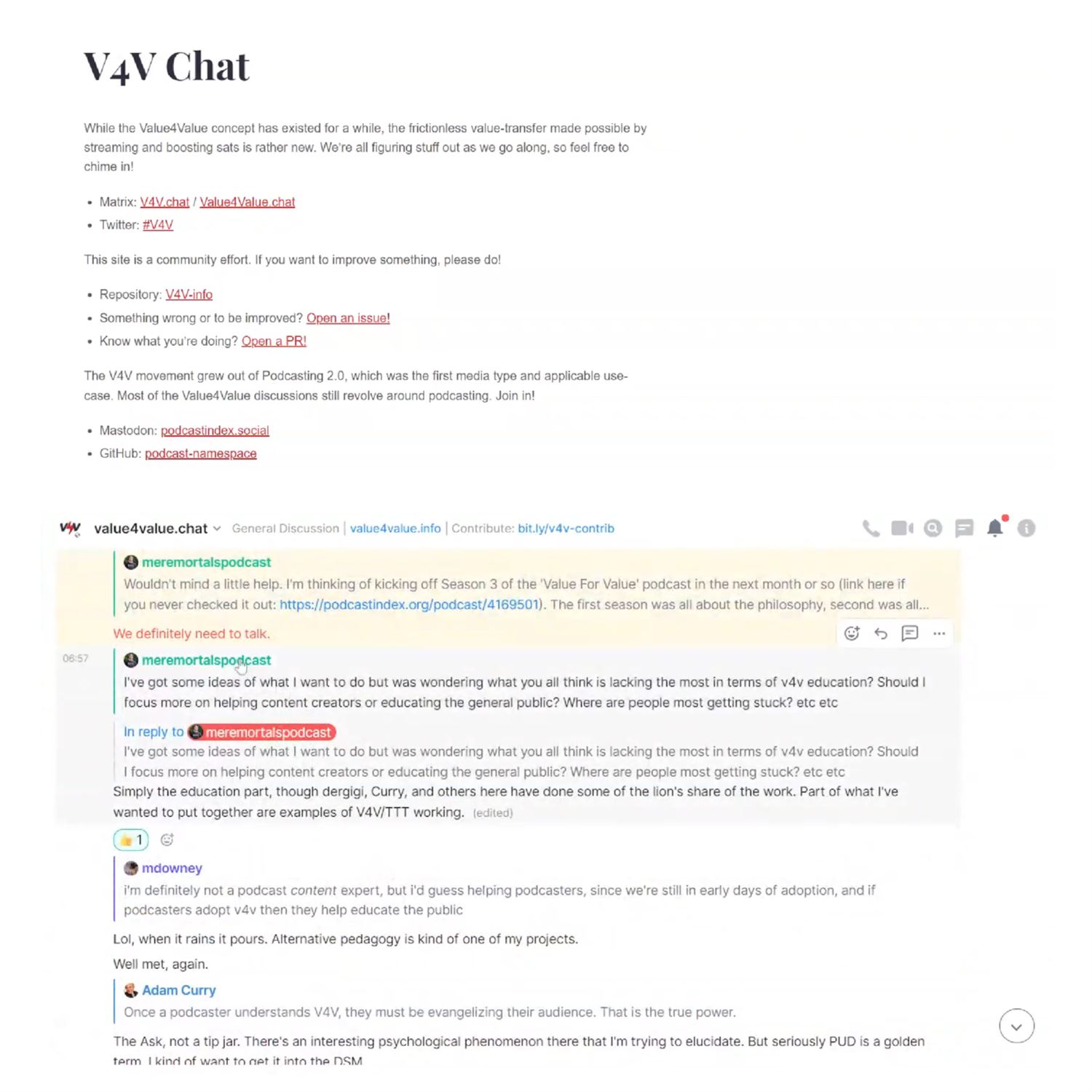 Value4value.info & matrix chat