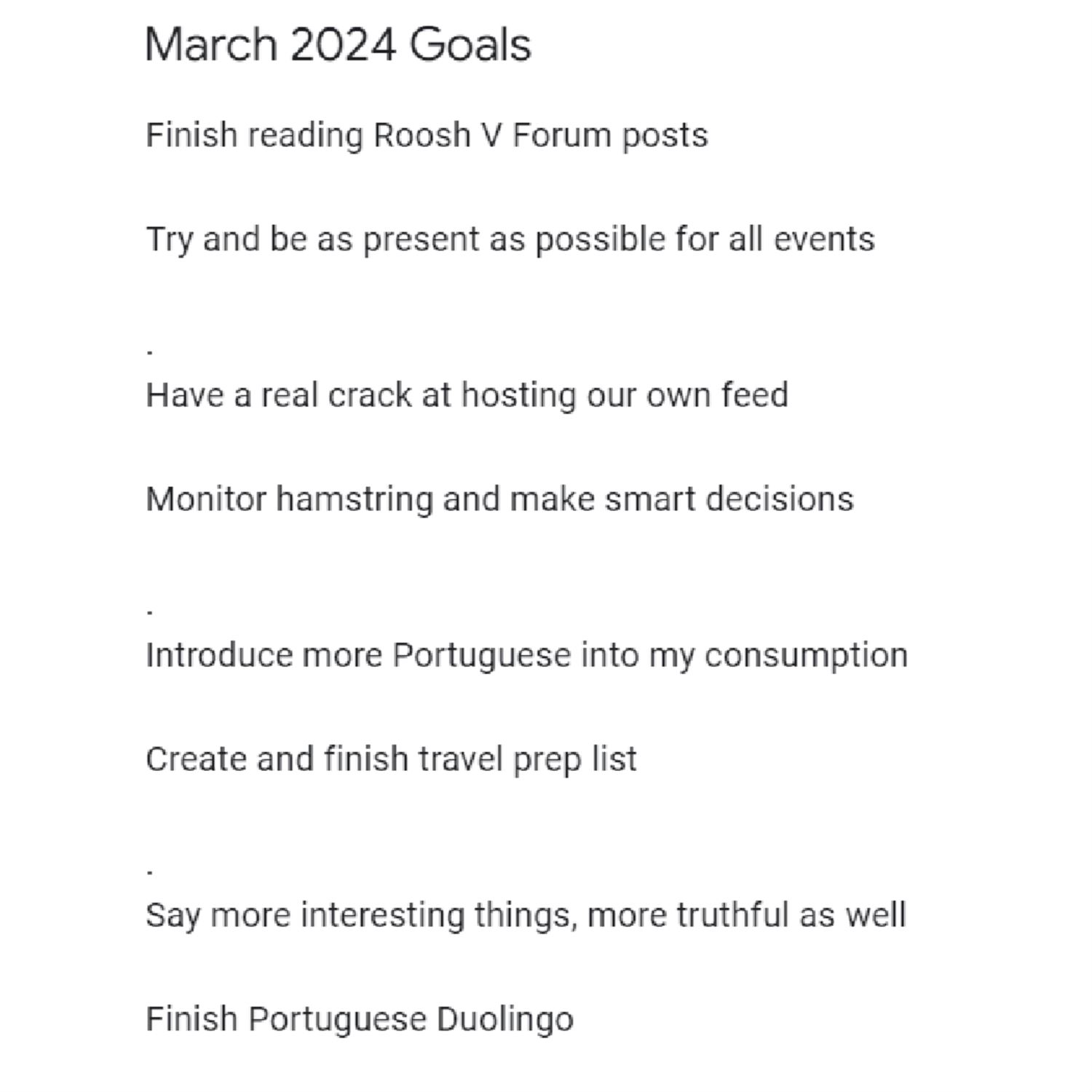 Kyrin's March 2024 Goals