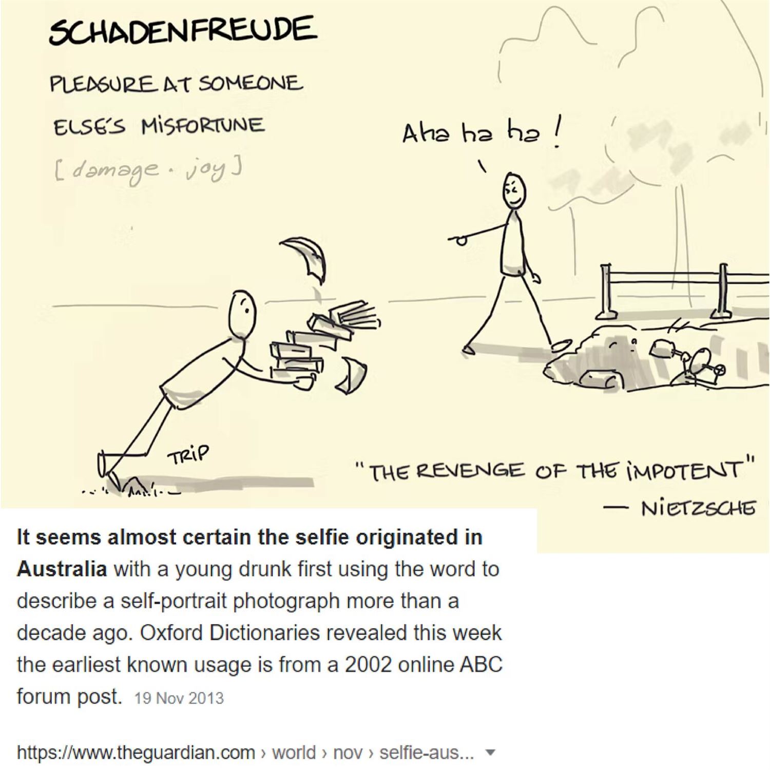 Schadenfreude & Australian selfies