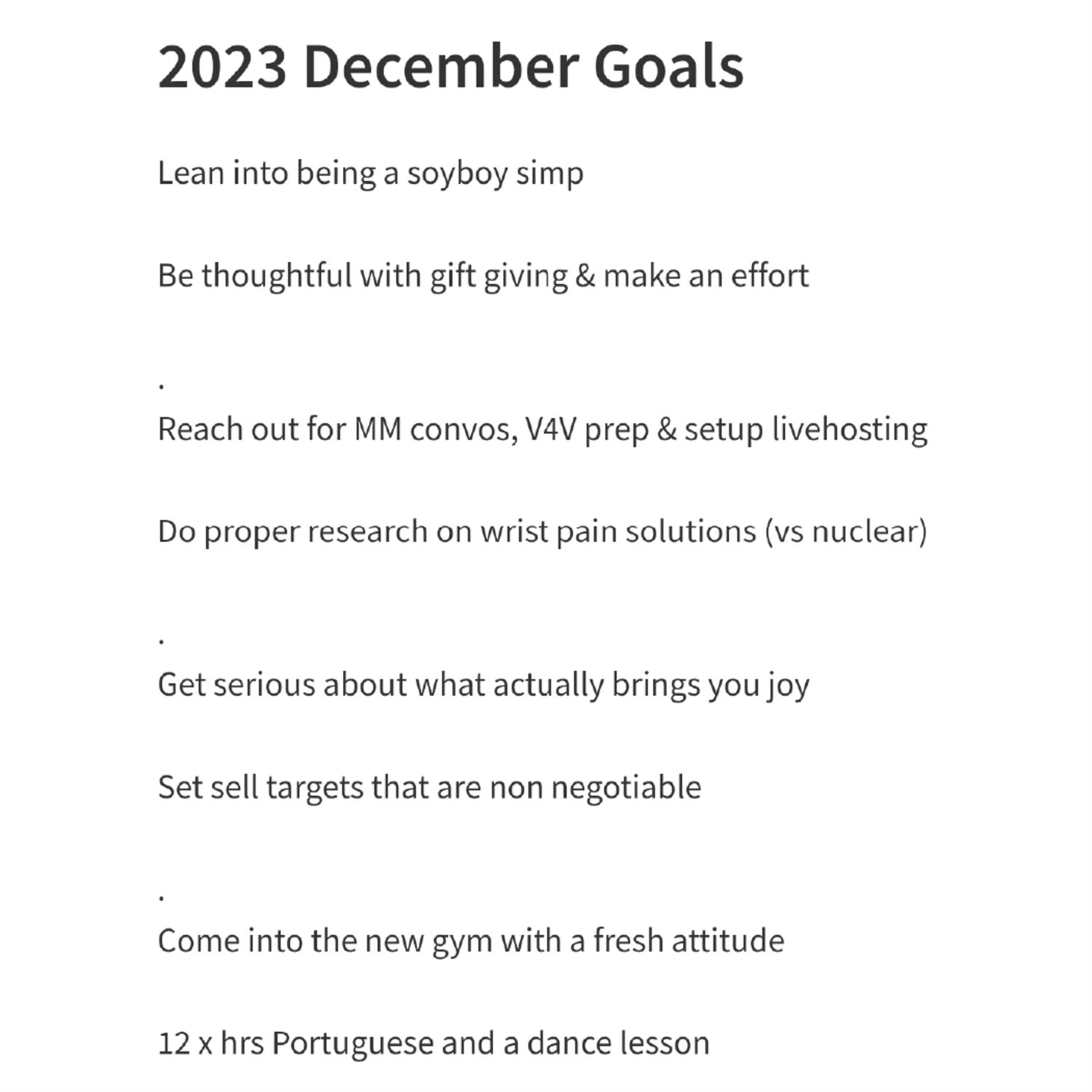 Kyrin's December 2023 goals