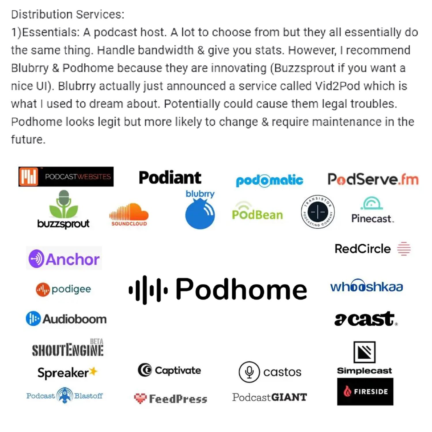 Essential distribution services: a podcast host
