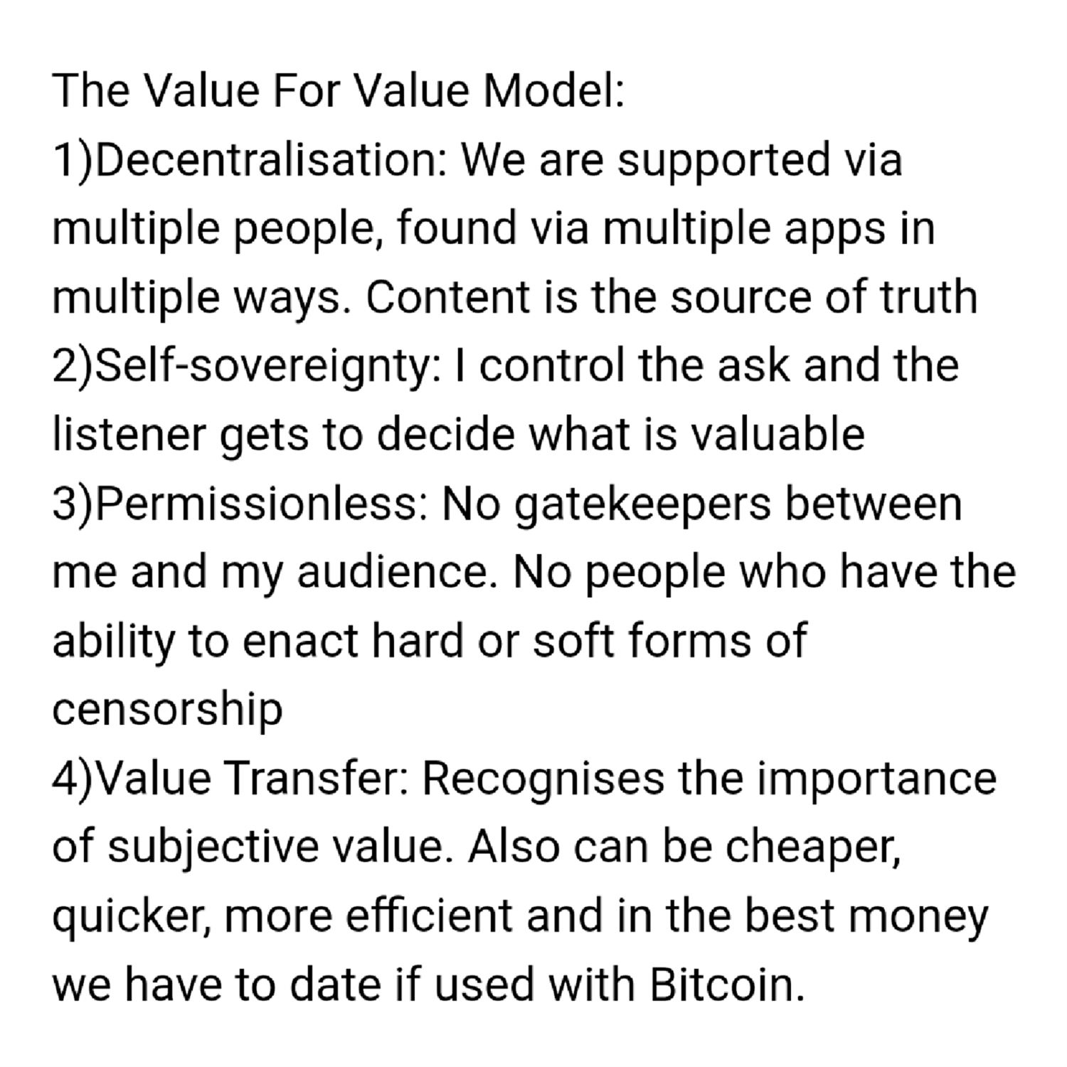 The Value For Value Model