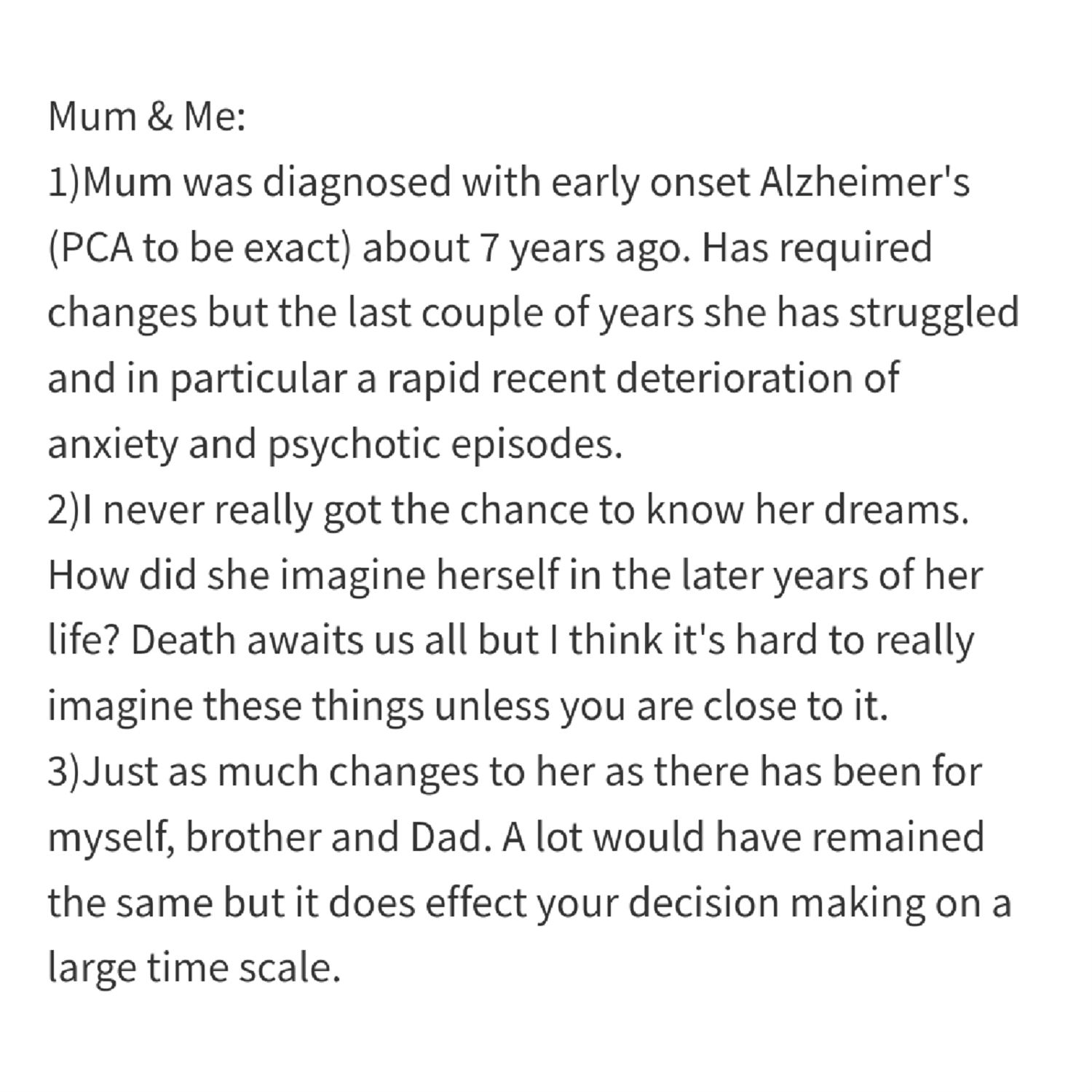 My Mum's diagnosis