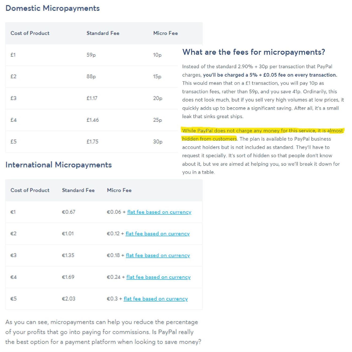 Paypal and micropayments