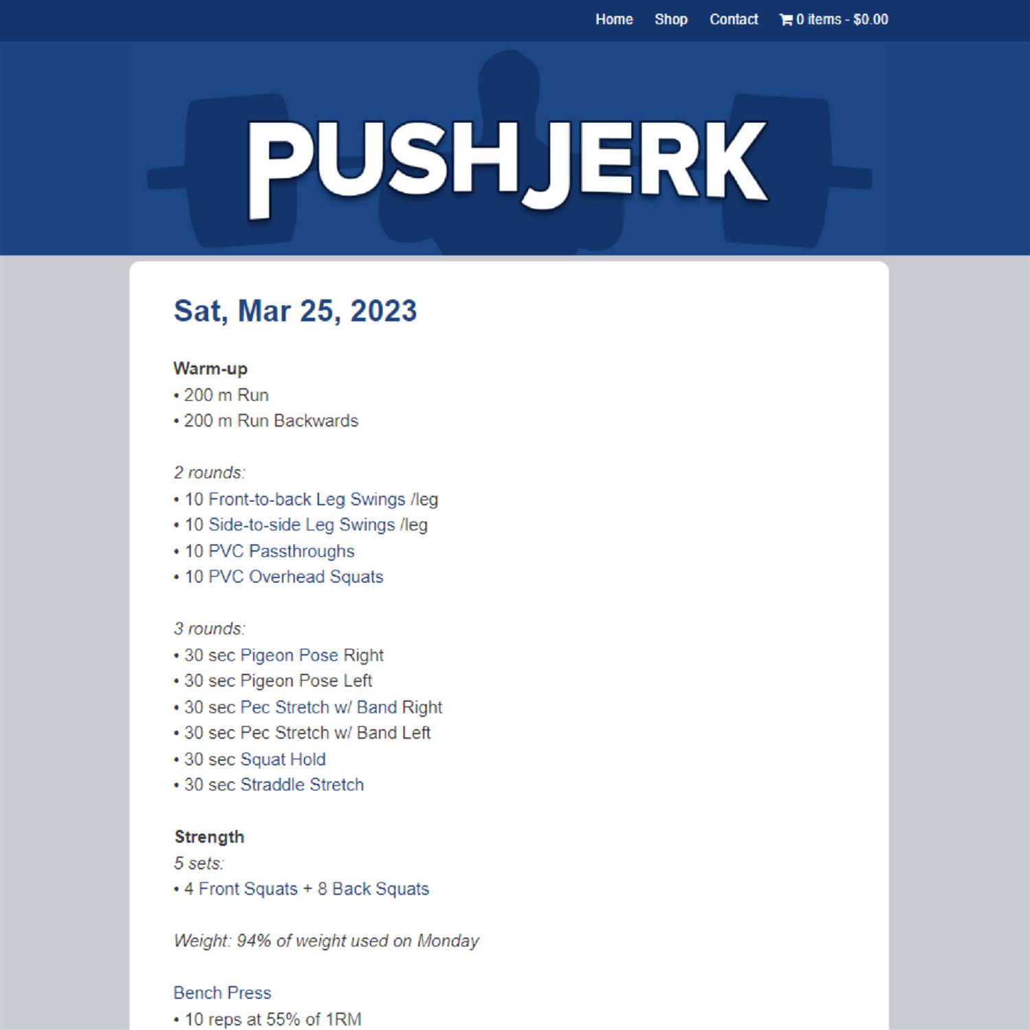 Workouts and pushjerk.com