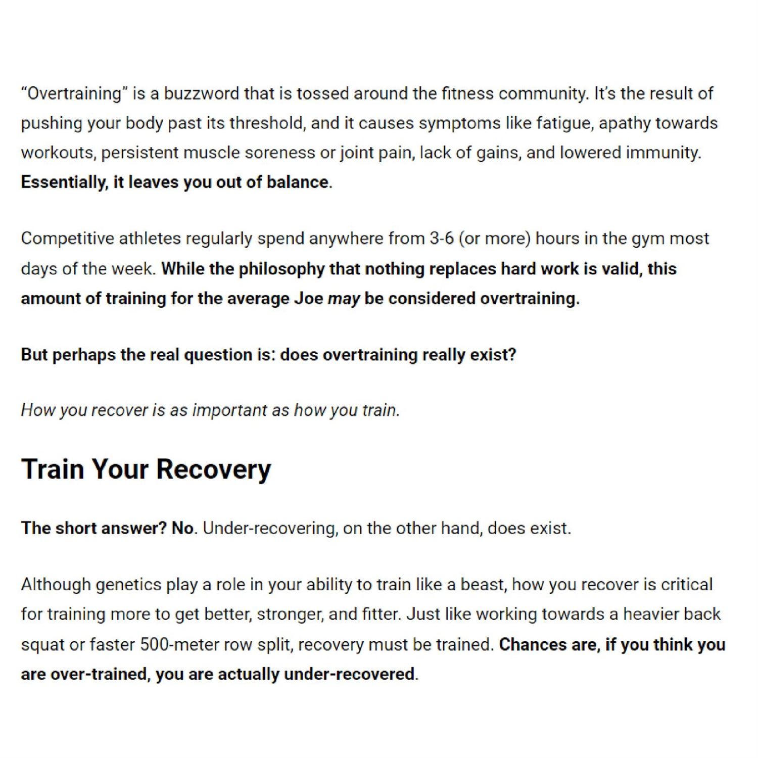 Overtraining vs Under recovery