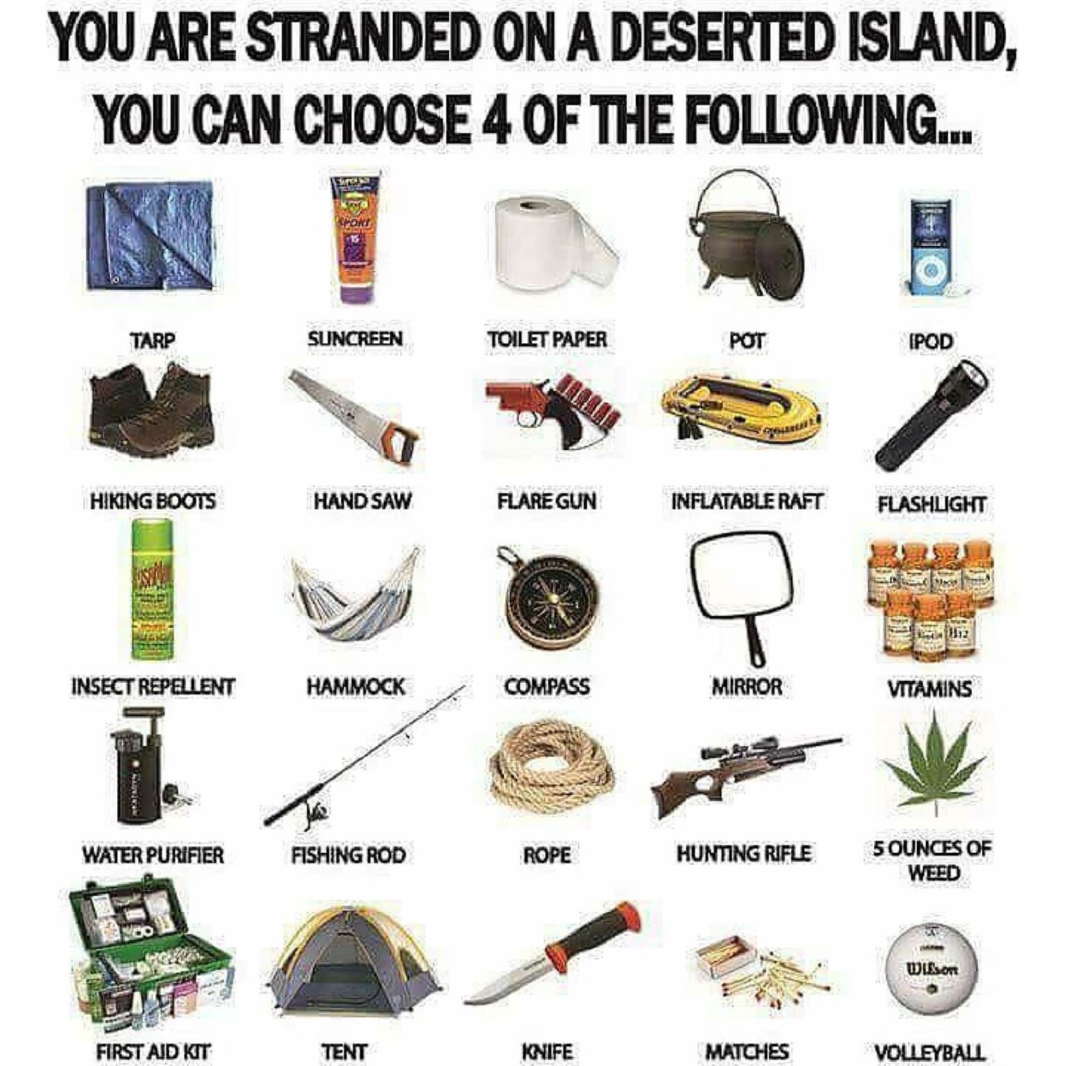 3 things on a deserted island