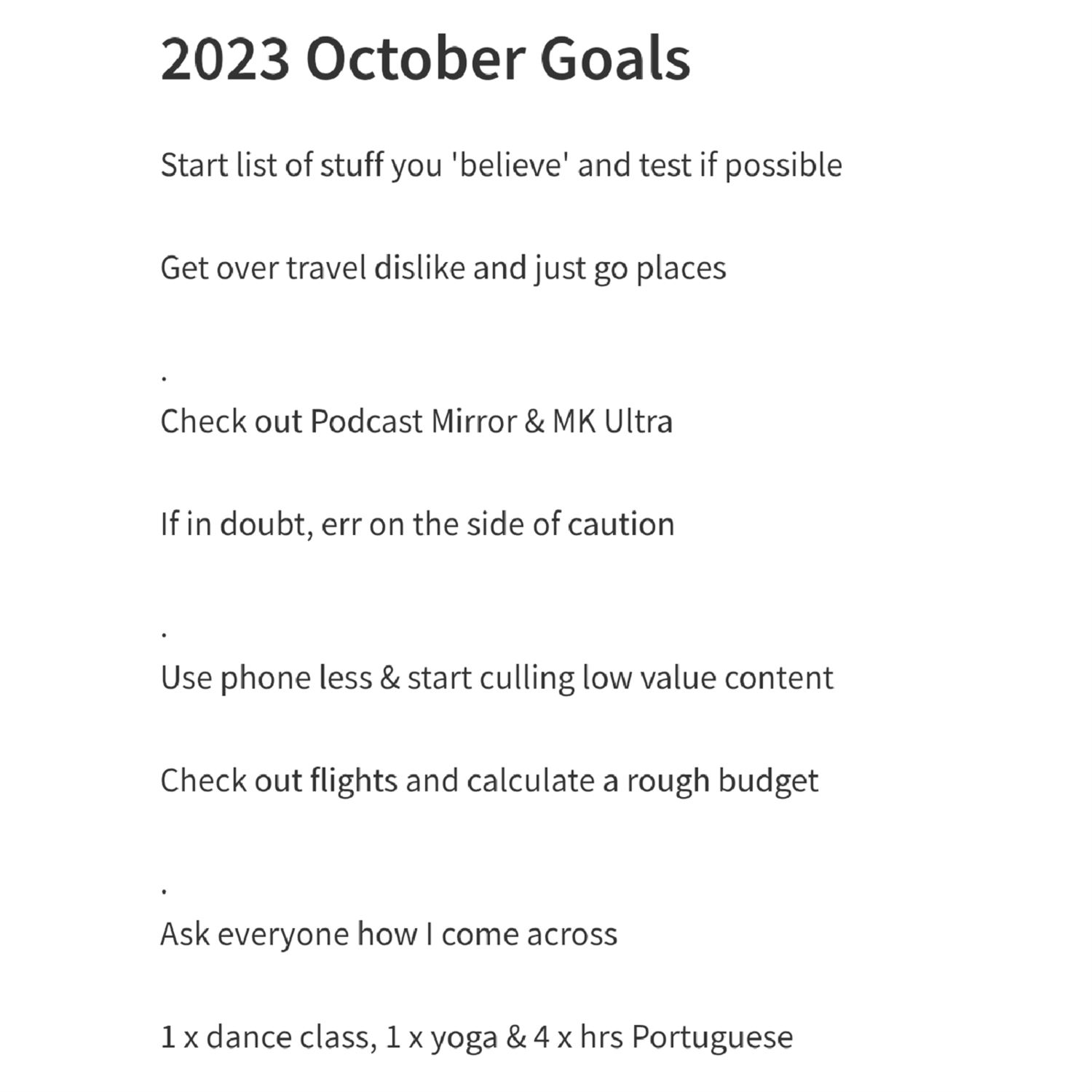 Kyrin's October 2023 goals