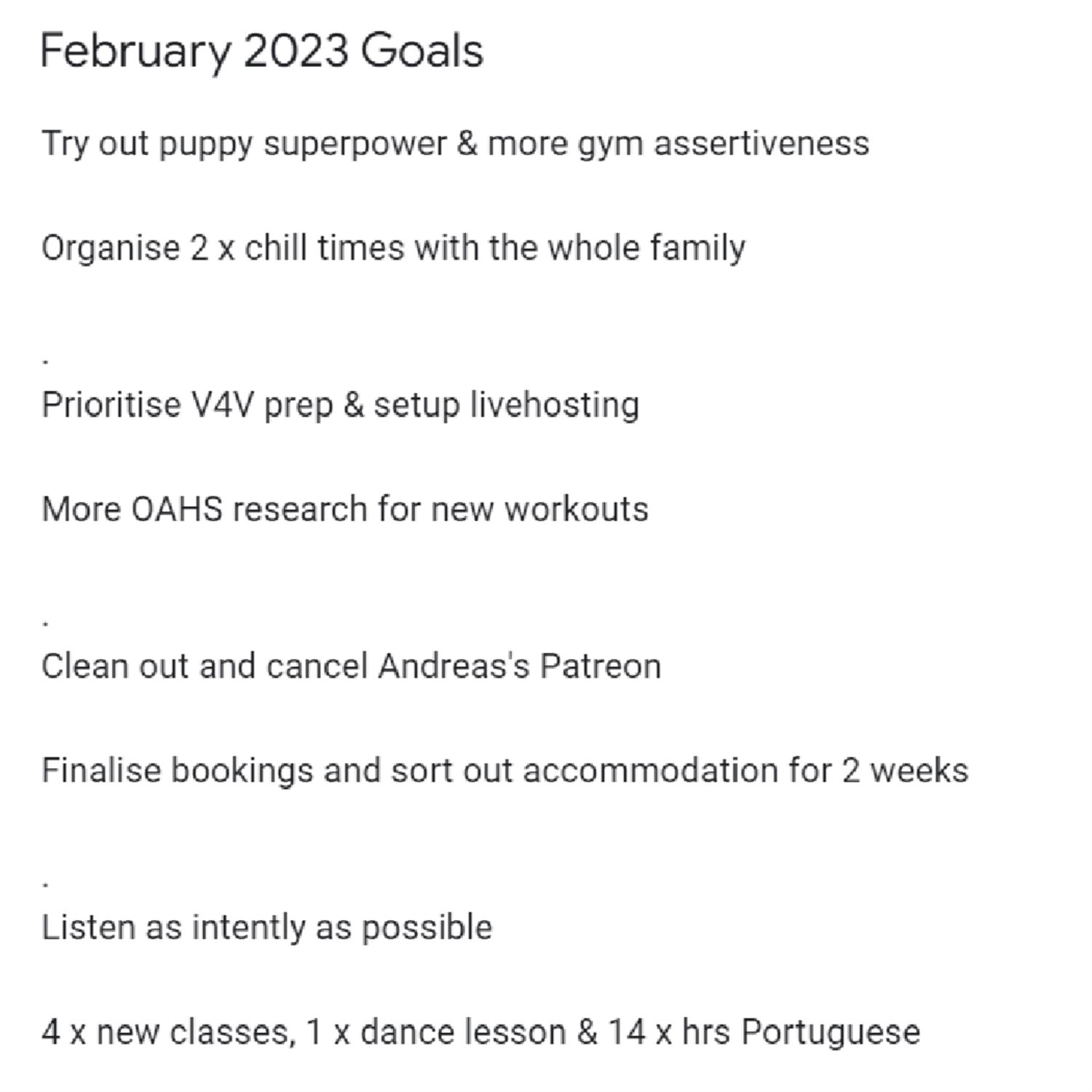 Kyrin's February 2024 Goals