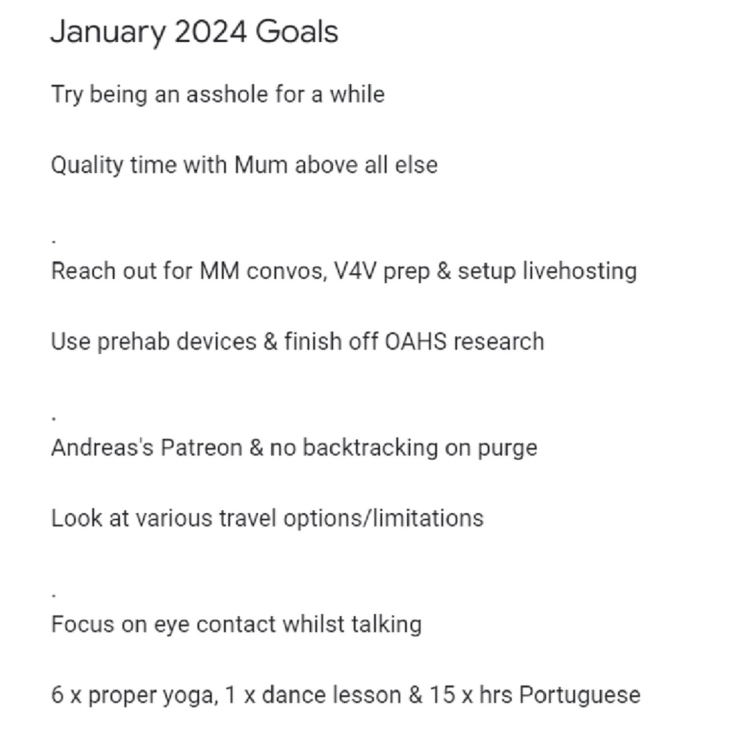 Kyrin's January 2024 Goals