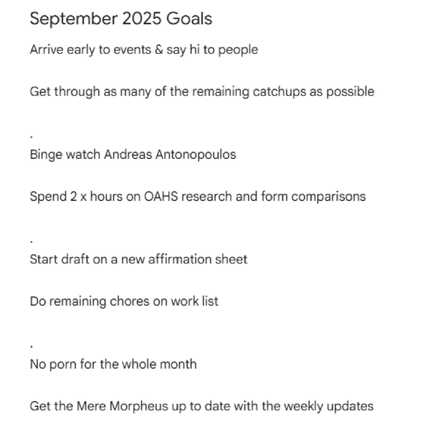 Kyrin's September 2025 Goals