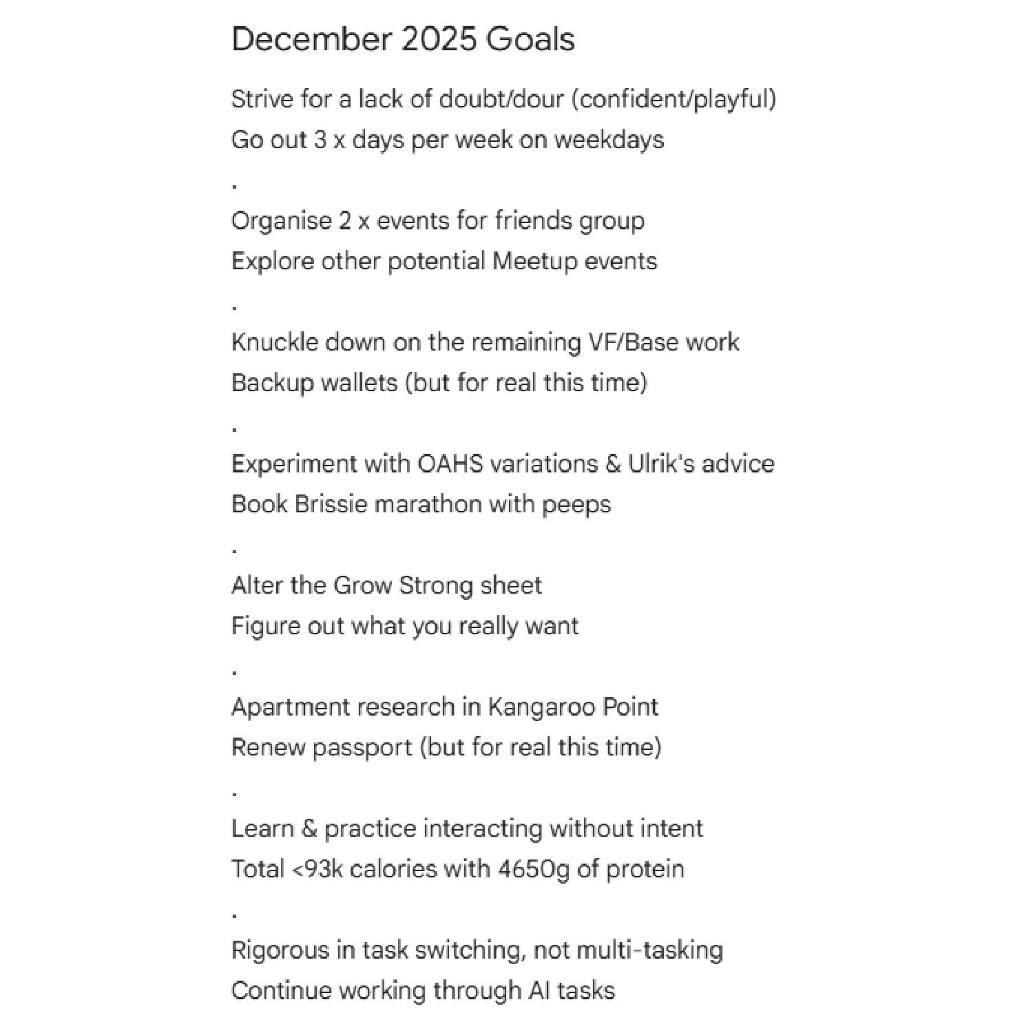 Kyrin's December 2025 Goals