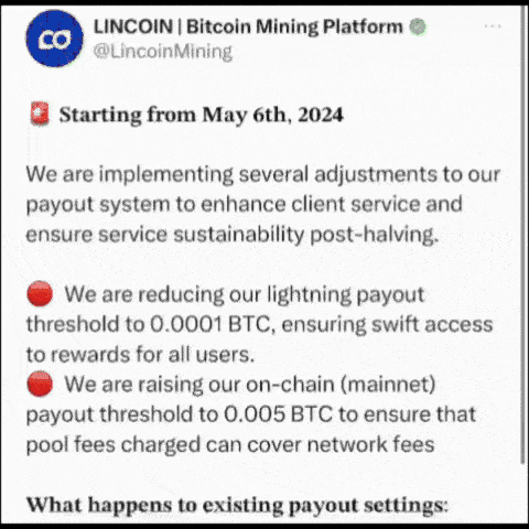 LINCOIN: Payout Thresholds Are Going UP